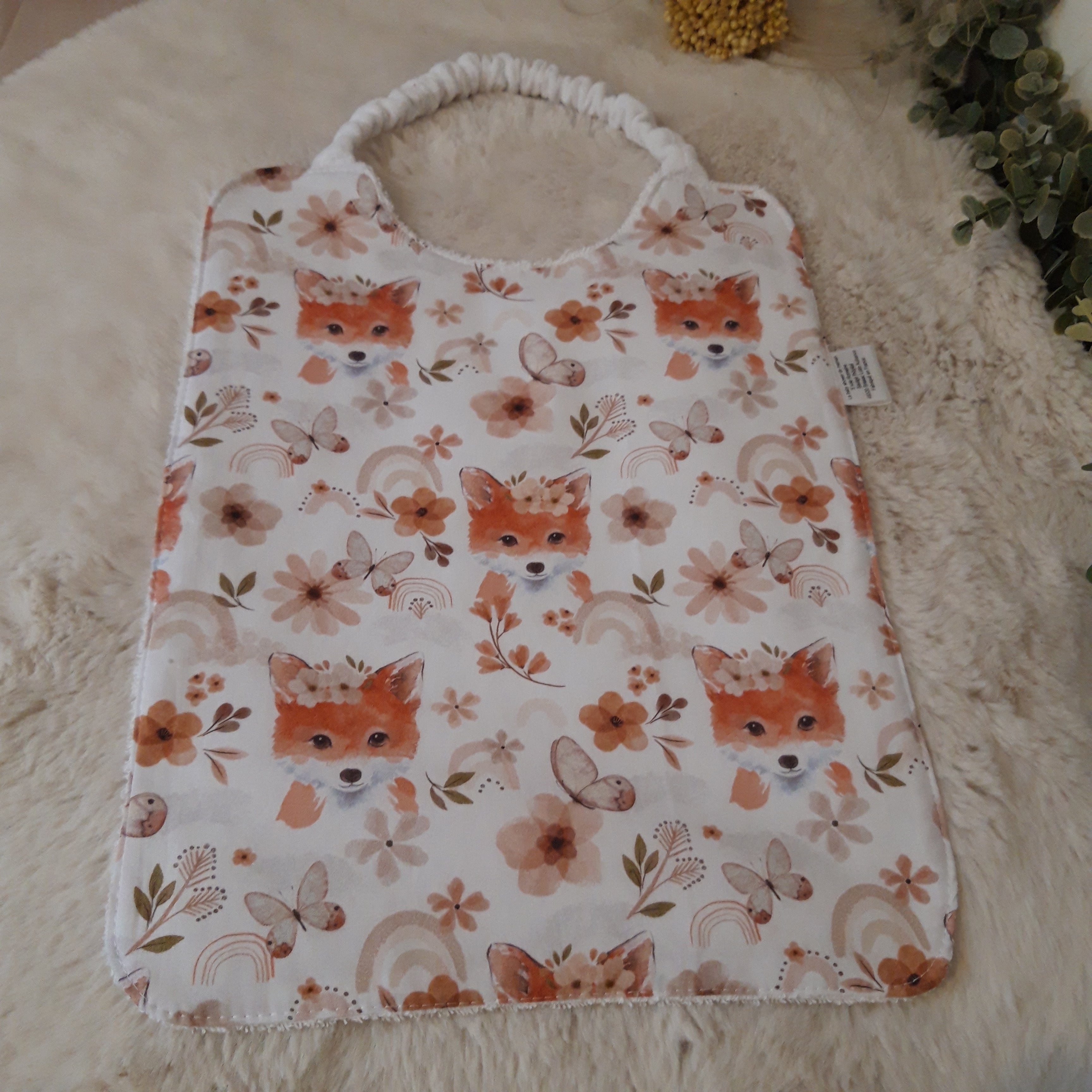 Bavoir élastique renard fleuri