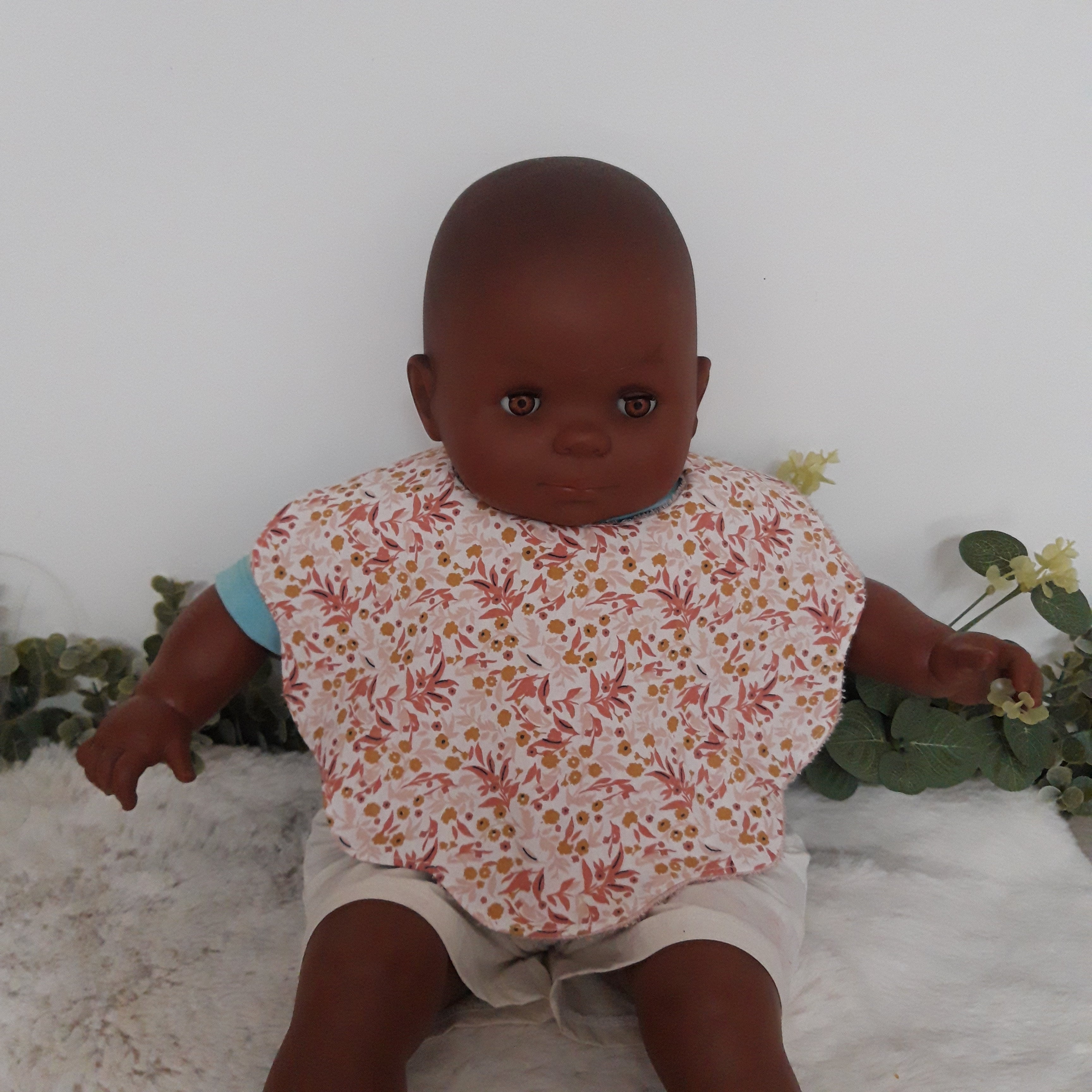 Bavoir fleur bambou - fleurs roses