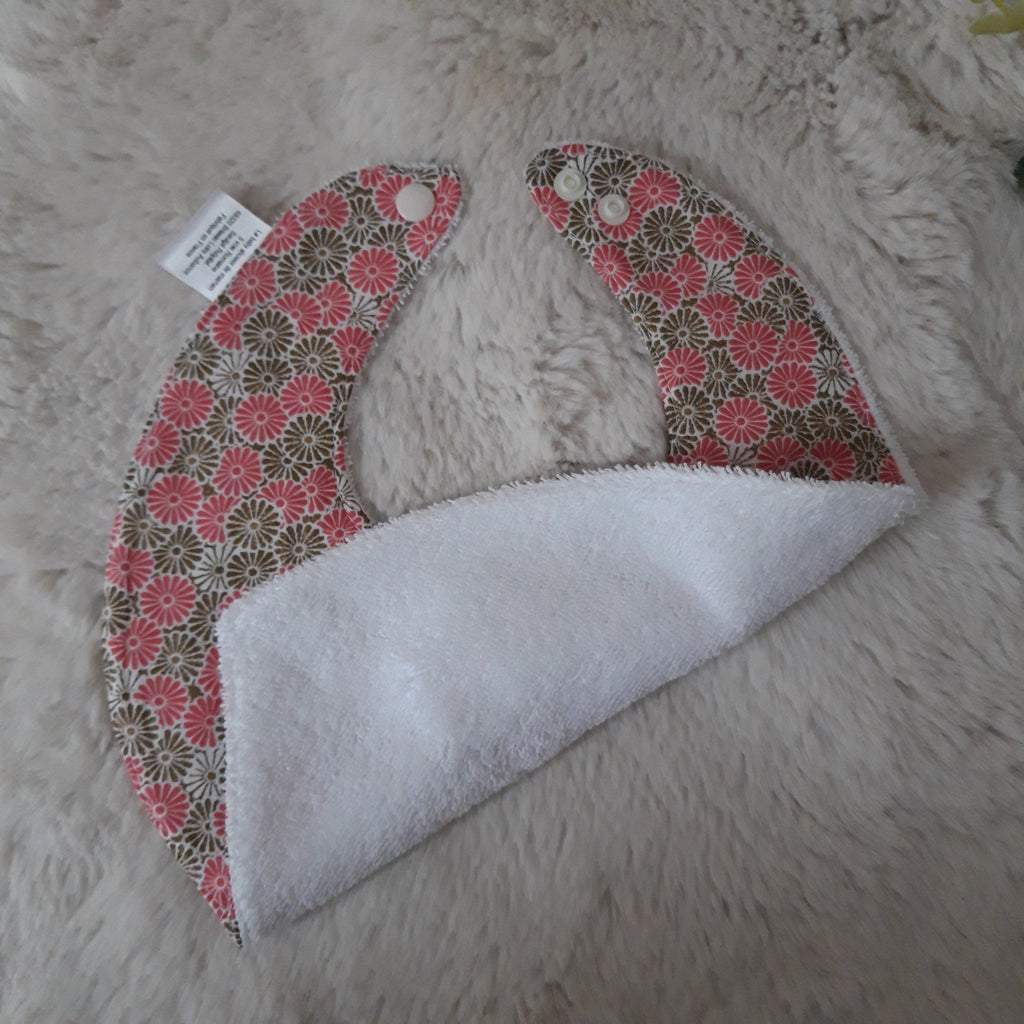 Bavoir bandana - Fleurs roses et dorées