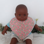 Bavoir bandana - Fleurs roses et dorées