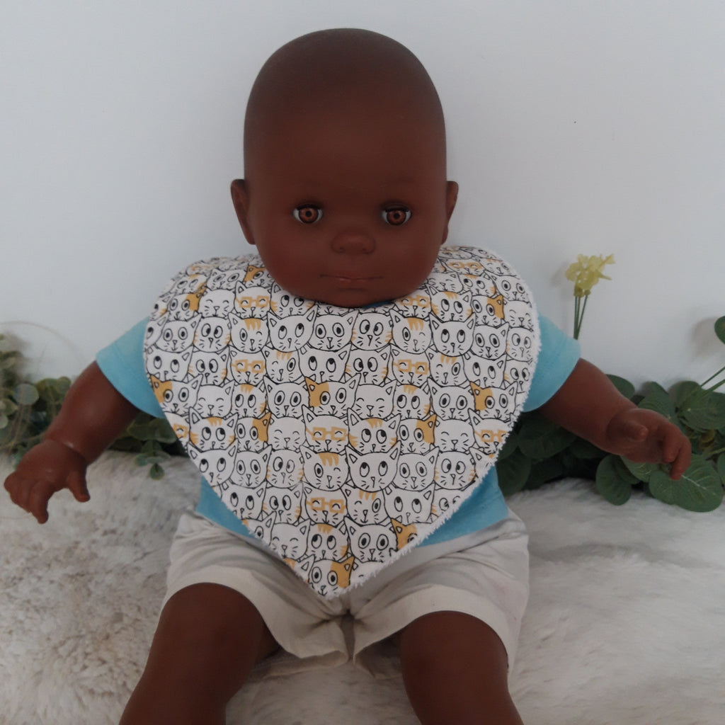 Bavoir bandana - Chats blancs et jaunes