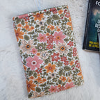 Pochette à livres velours vert olive et fleurs