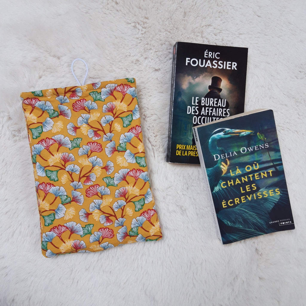 Pochette à livres blanc et Gingko jaune