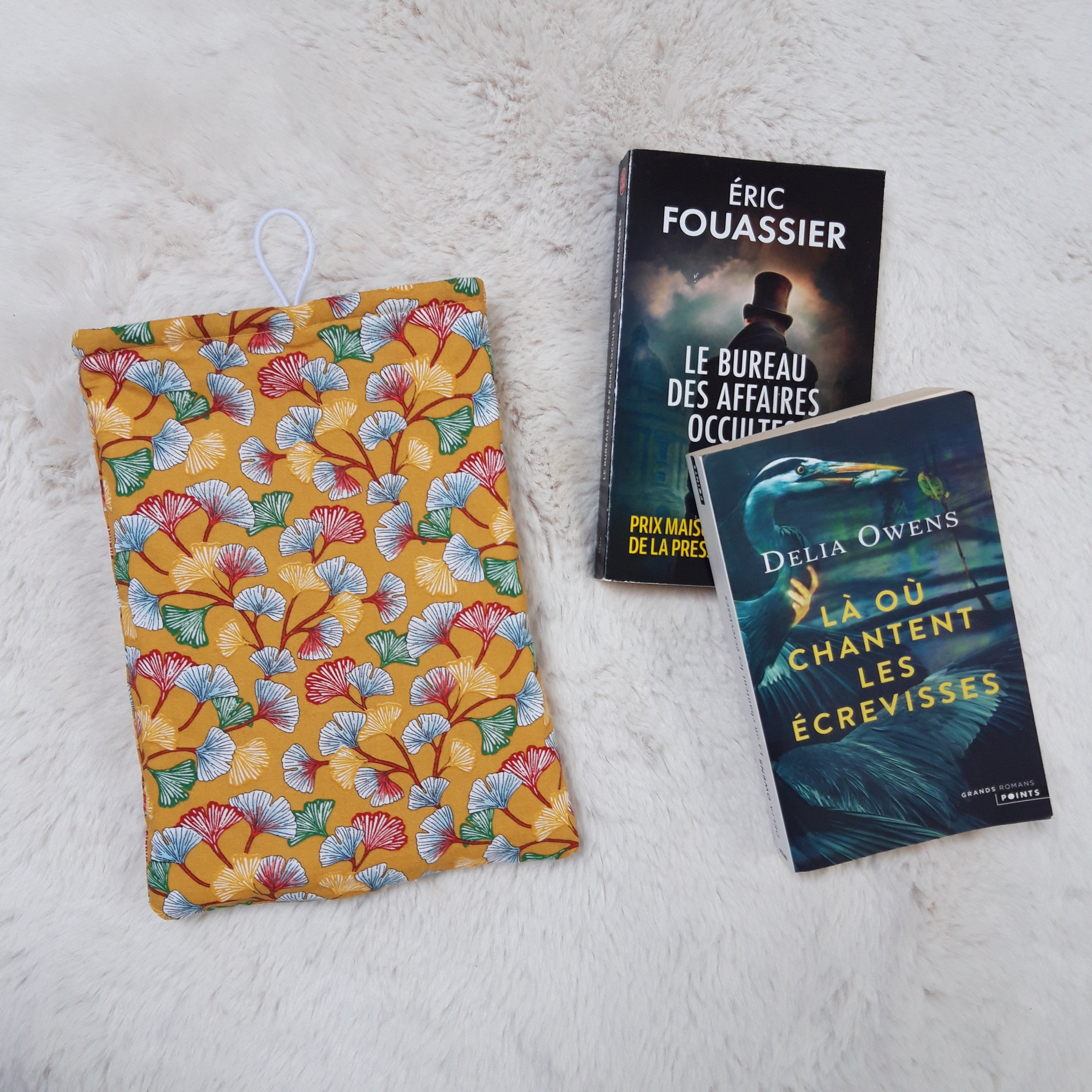 Pochette à livres blanc et Gingko jaune