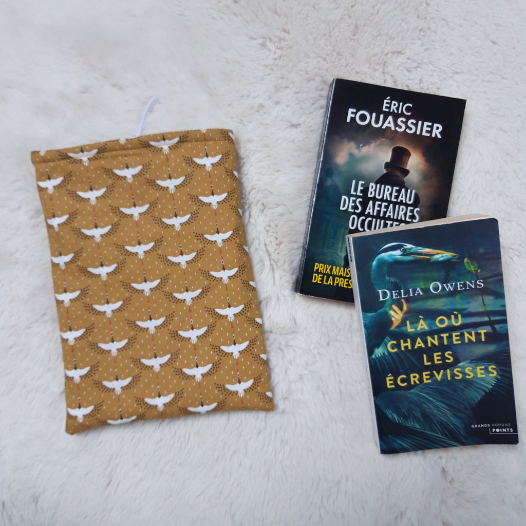 Pochette à livres blanc et oiseaux