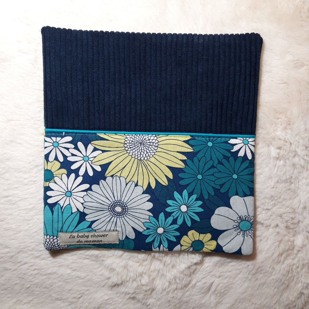 Protège livret de famille bleu et fleuri