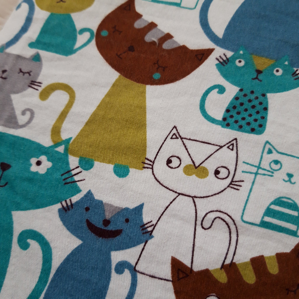 Pochette à livres velours bleue ciel et chat