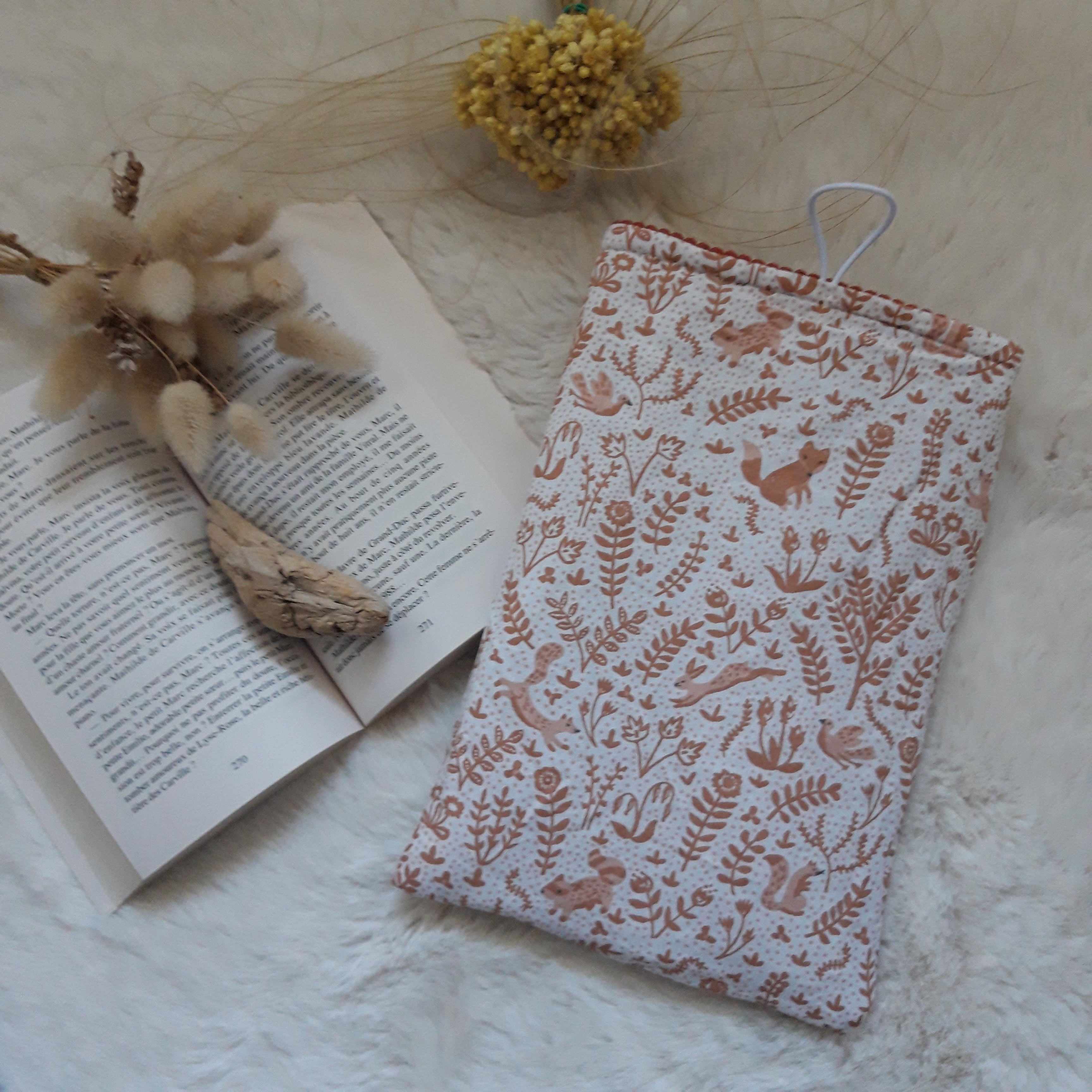 Pochette à livres velours Terracota et renard