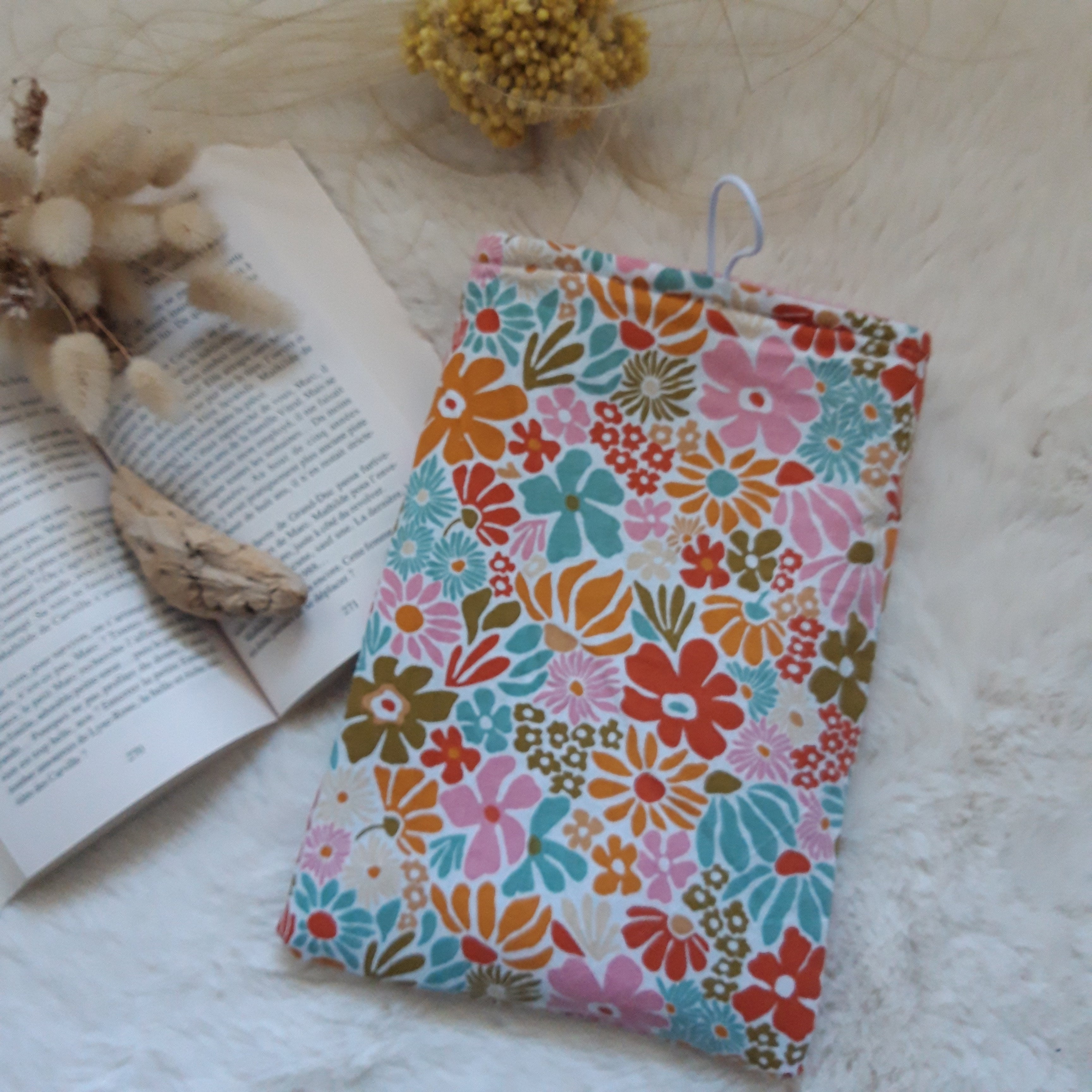 Pochette à livres velours Rose pâle floral