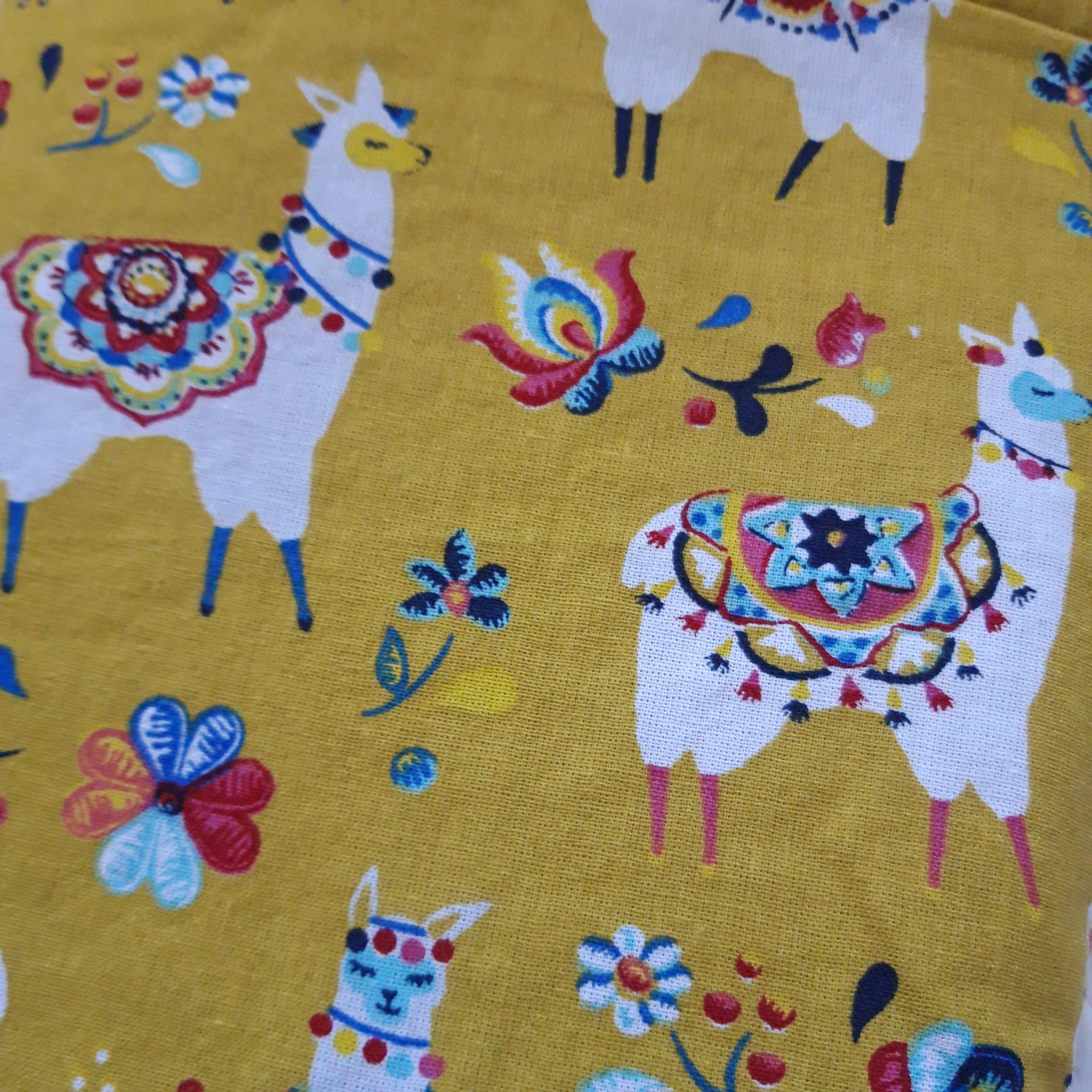 Pochette à livres velours Jaune et lamas