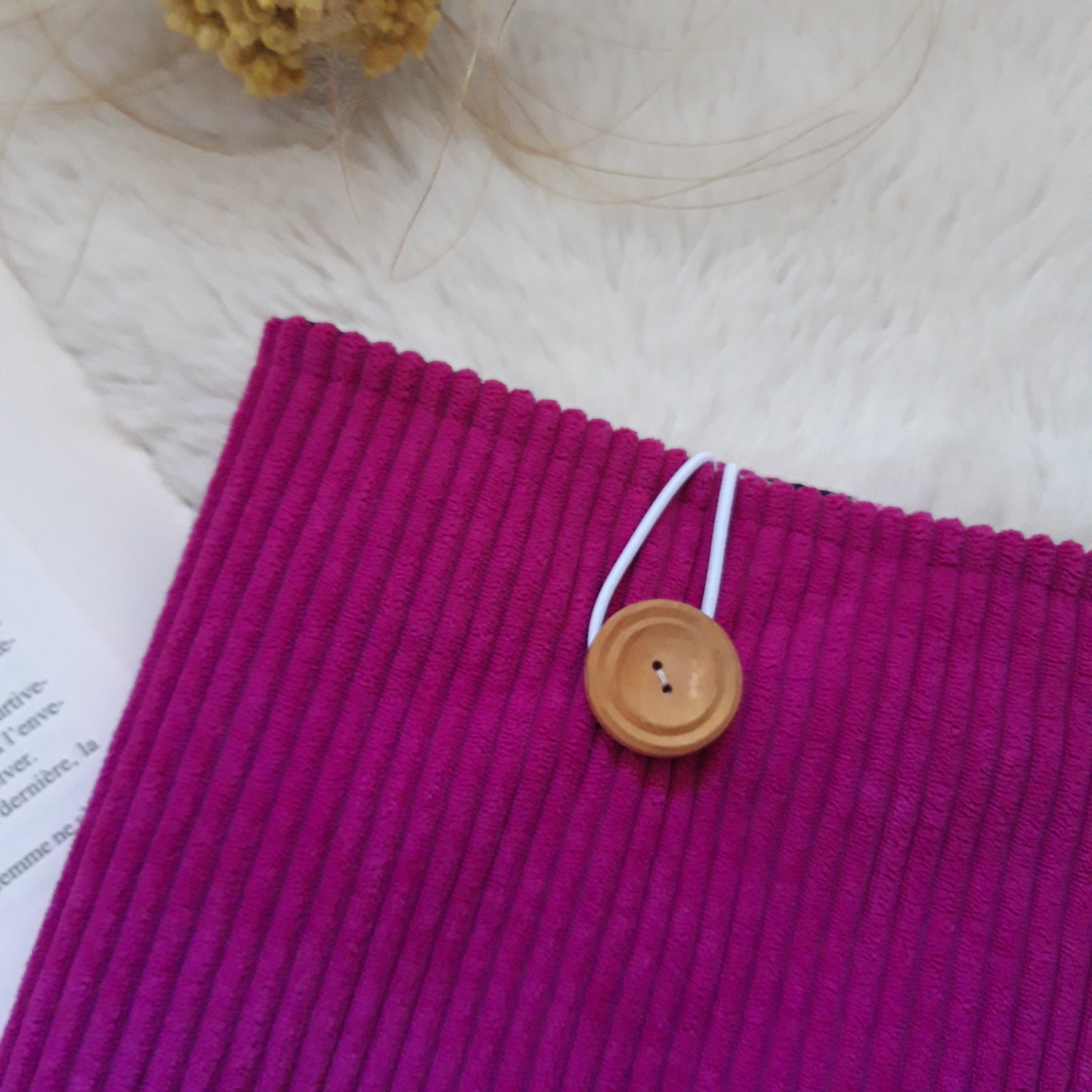 Pochette à livres velours Rose violet avec fleurs japonisantes