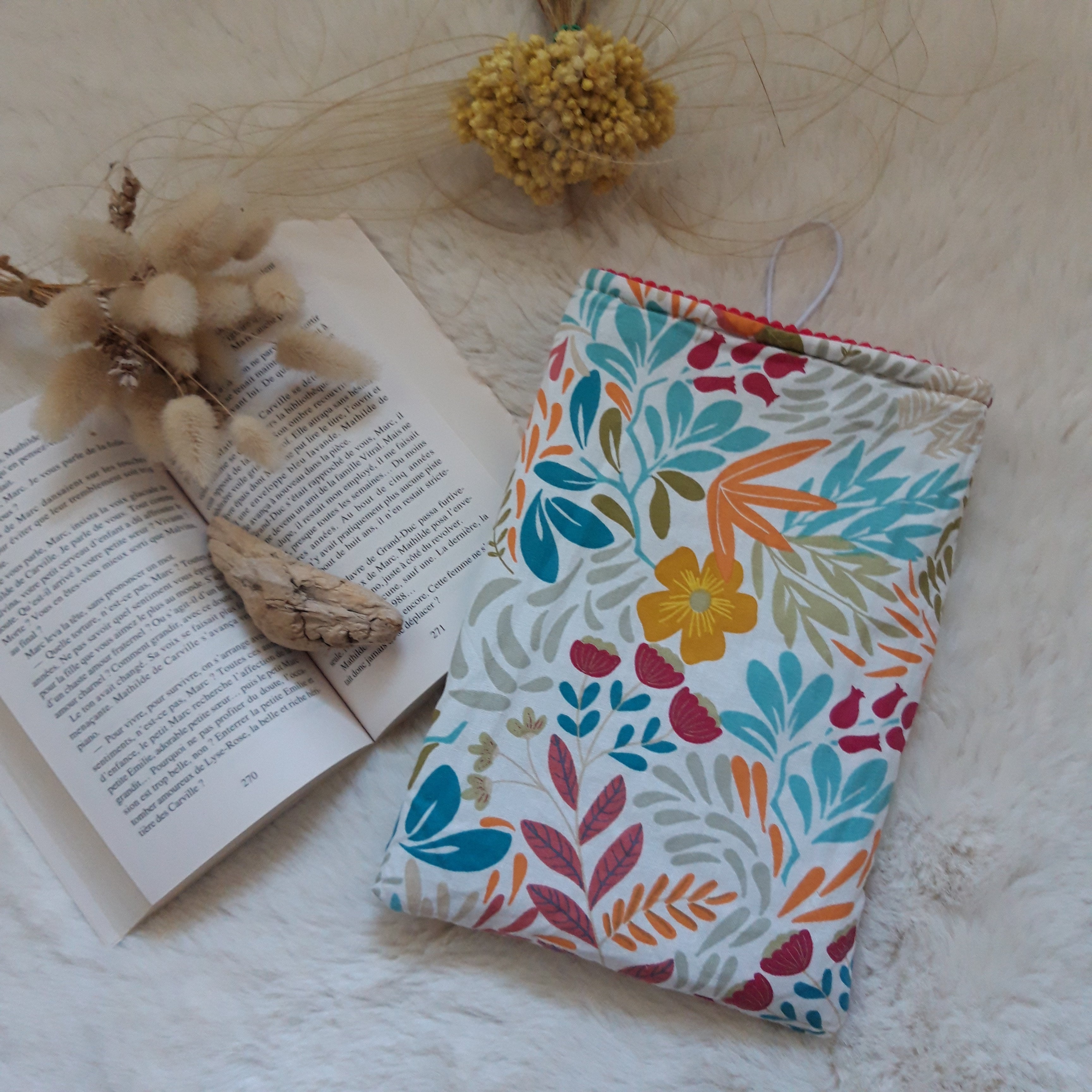 Pochette à livres velours Rose fuschia floral