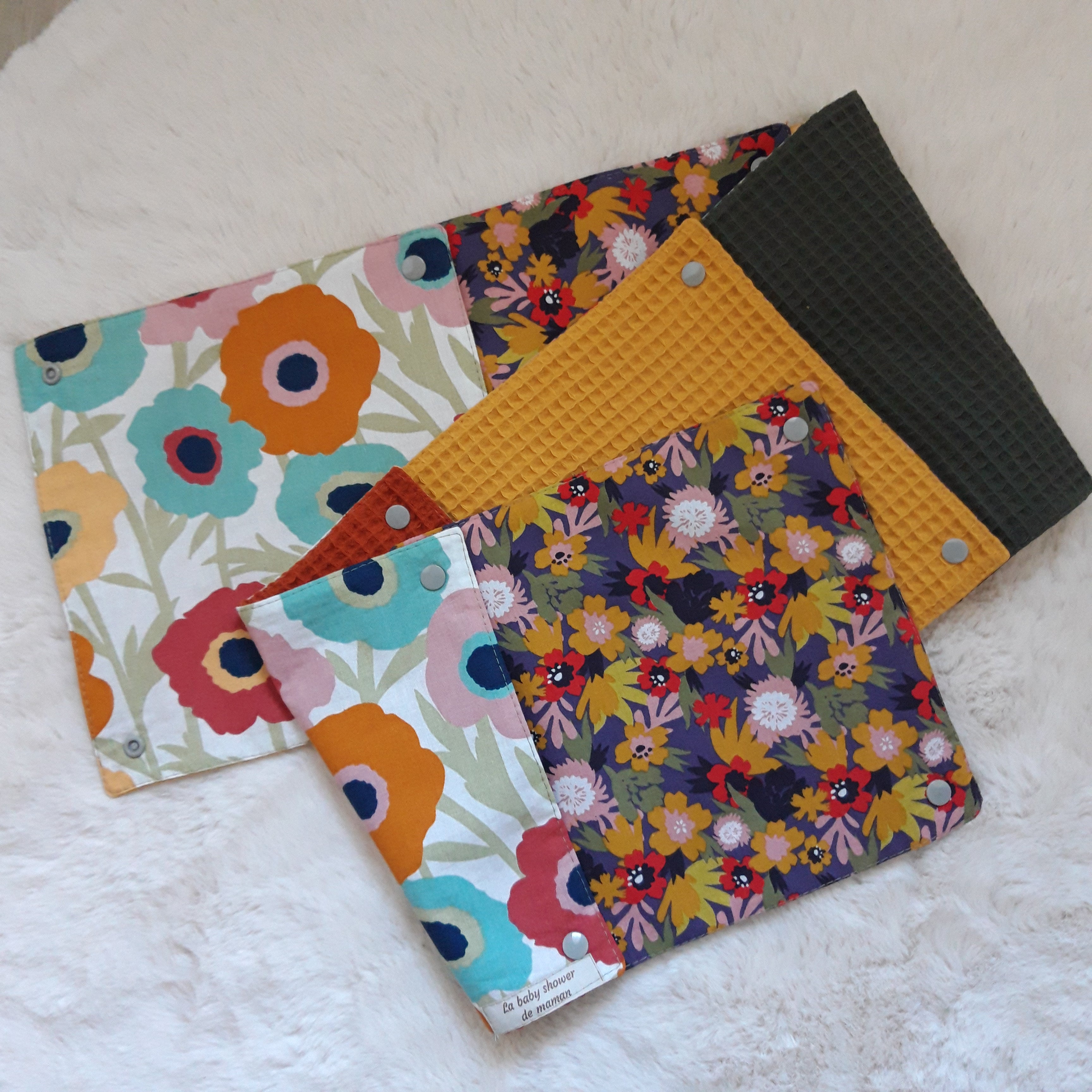 6 essuie-tout avec pressions - Motif floral