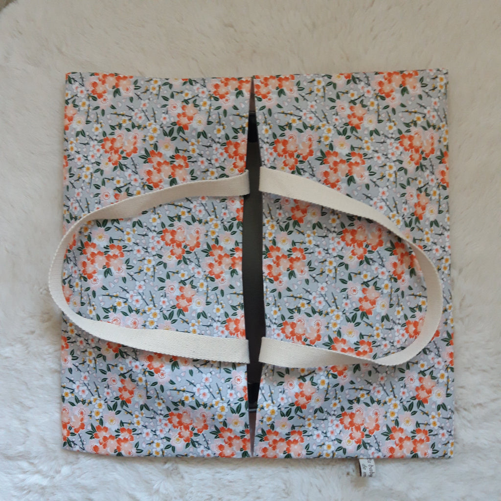 Sac à tarte en tissu enduit - Floral gris et orange
