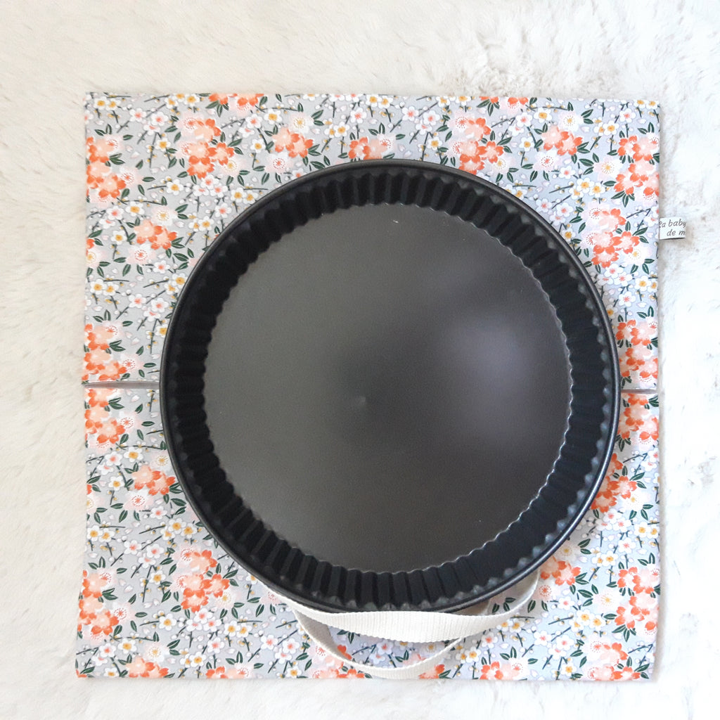 Sac à tarte en tissu enduit - Floral gris et orange