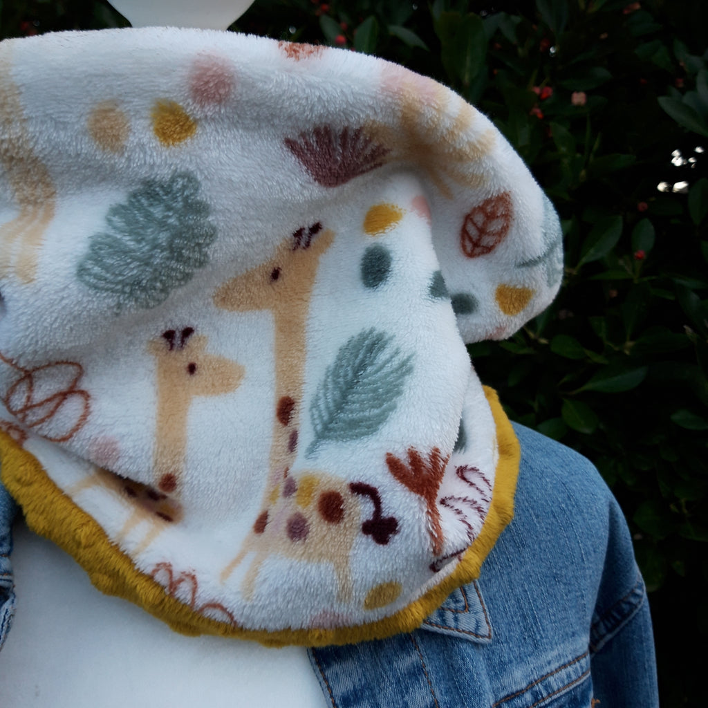Tour de cou - Snood enfant en polaire girafe et Minky