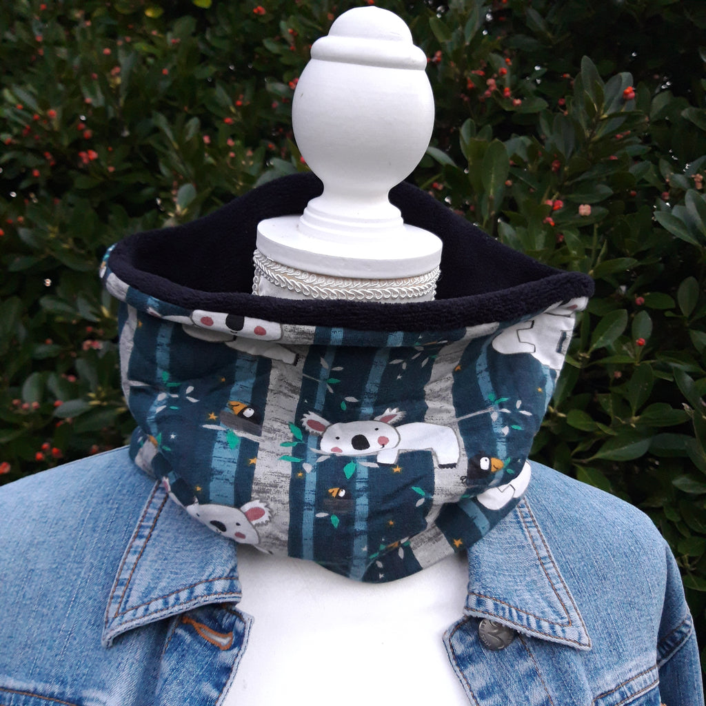 Tour de cou - Snood enfant en polaire noire et koala en jersey