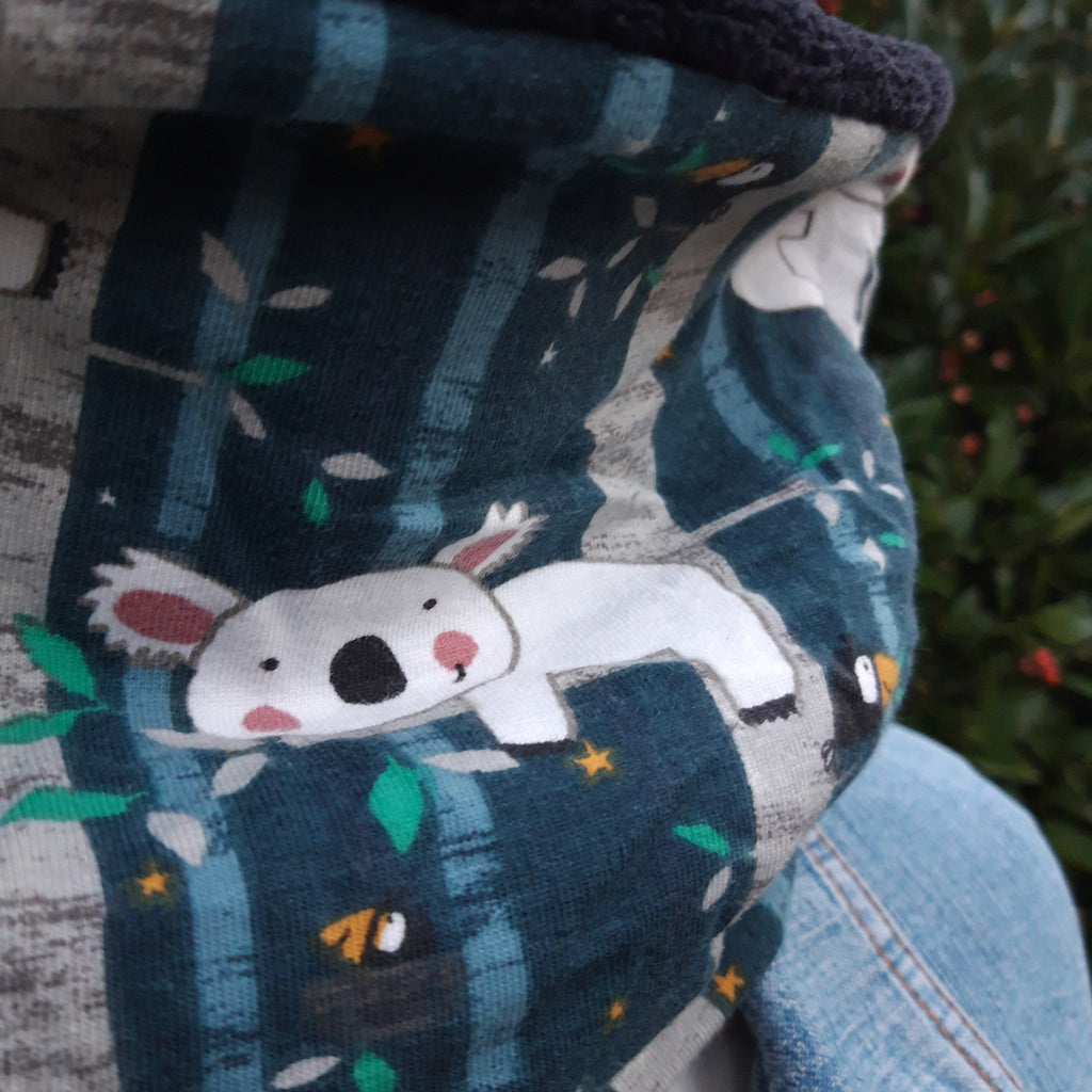 Tour de cou - Snood enfant en polaire noire et koala en jersey