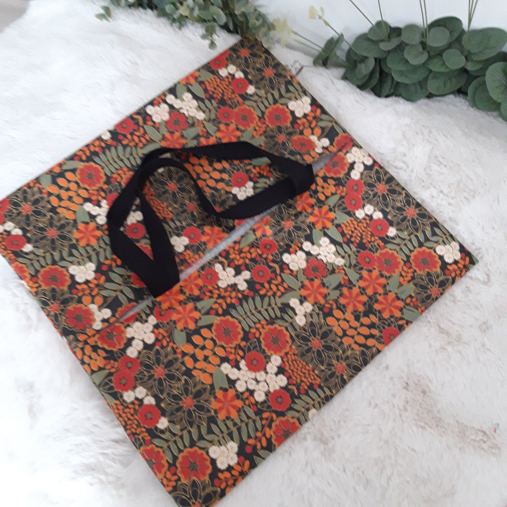 Sac à tarte en tissu enduit - Fleurs orange et noire