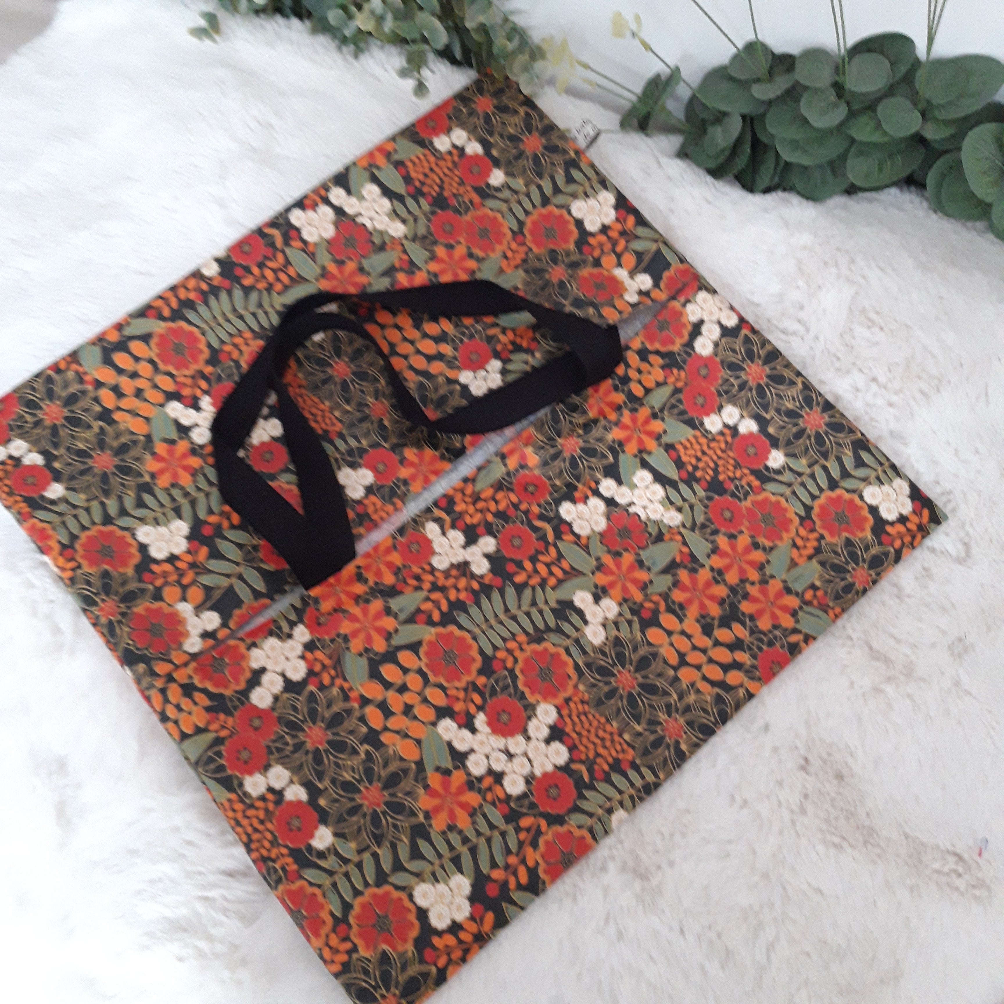 Sac à tarte en tissu enduit - Fleurs orange et noire