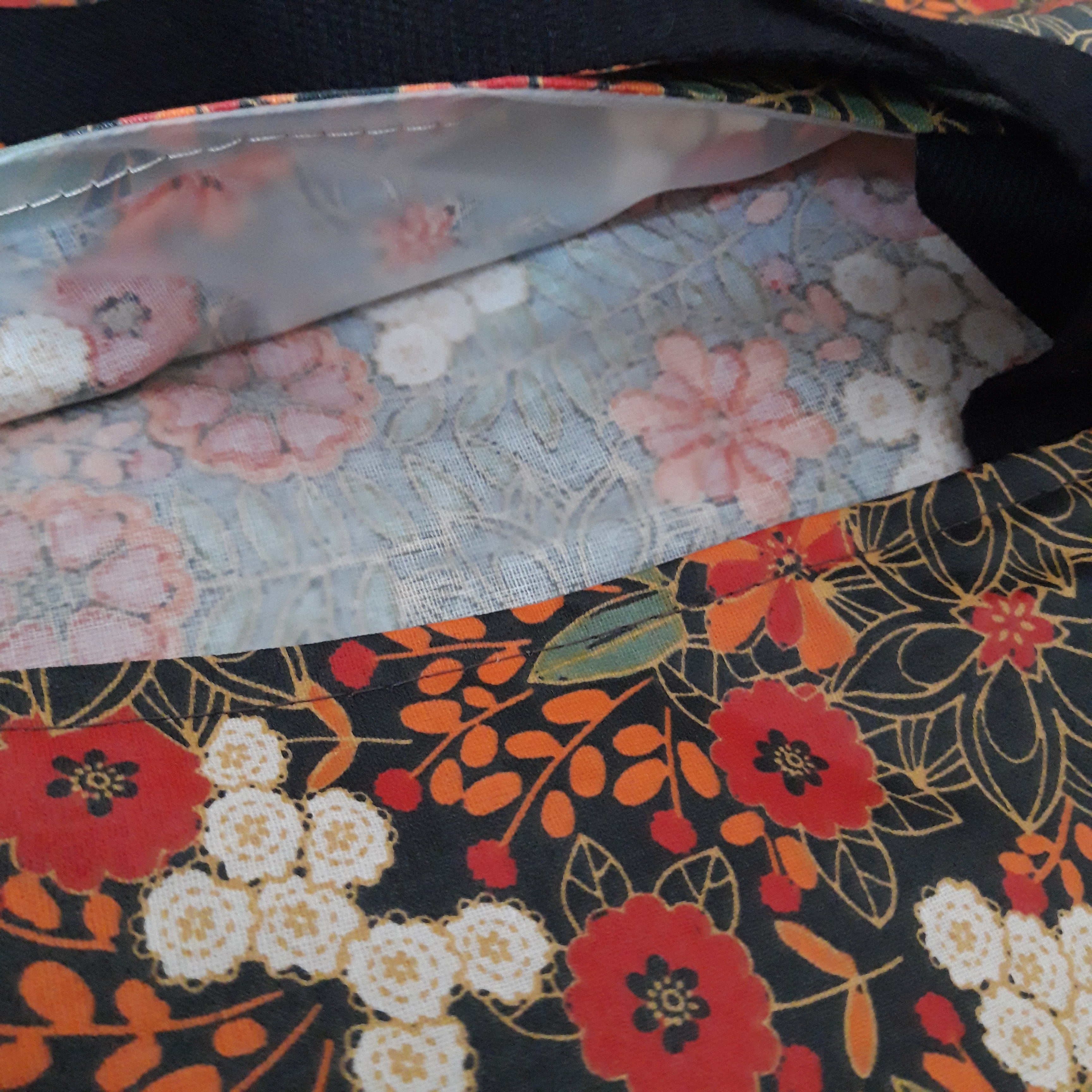 Sac à tarte en tissu enduit - Fleurs orange et noire