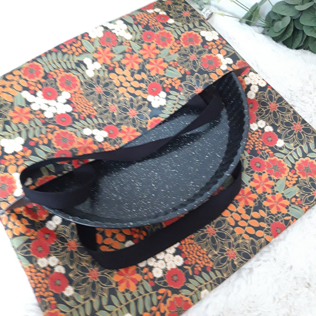 Sac à tarte en tissu enduit - Fleurs orange et noire