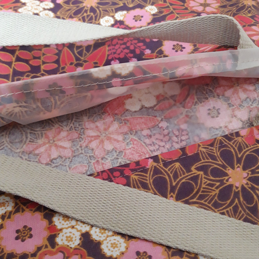 Sac à tarte en tissu enduit - Fleurs roses, fuschia et blanches