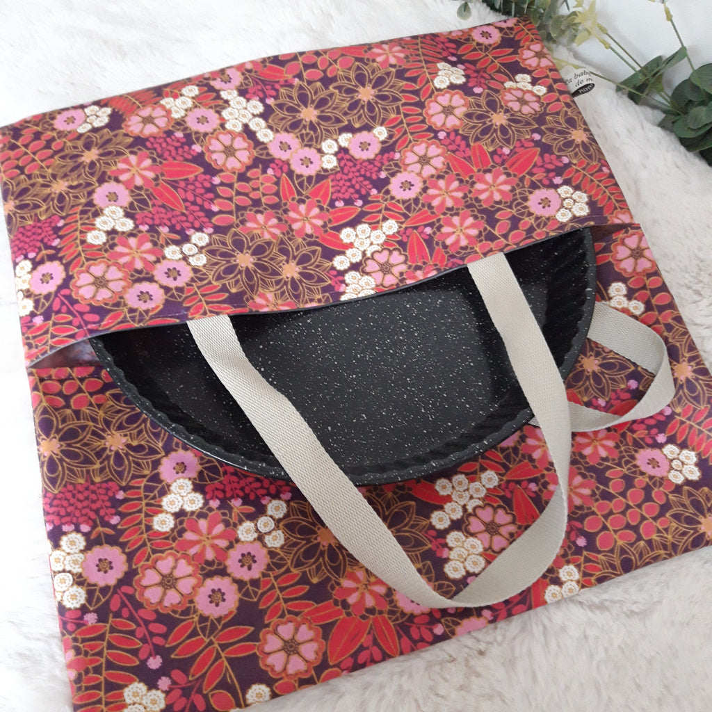 Sac à tarte en tissu enduit - Fleurs roses, fuschia et blanches