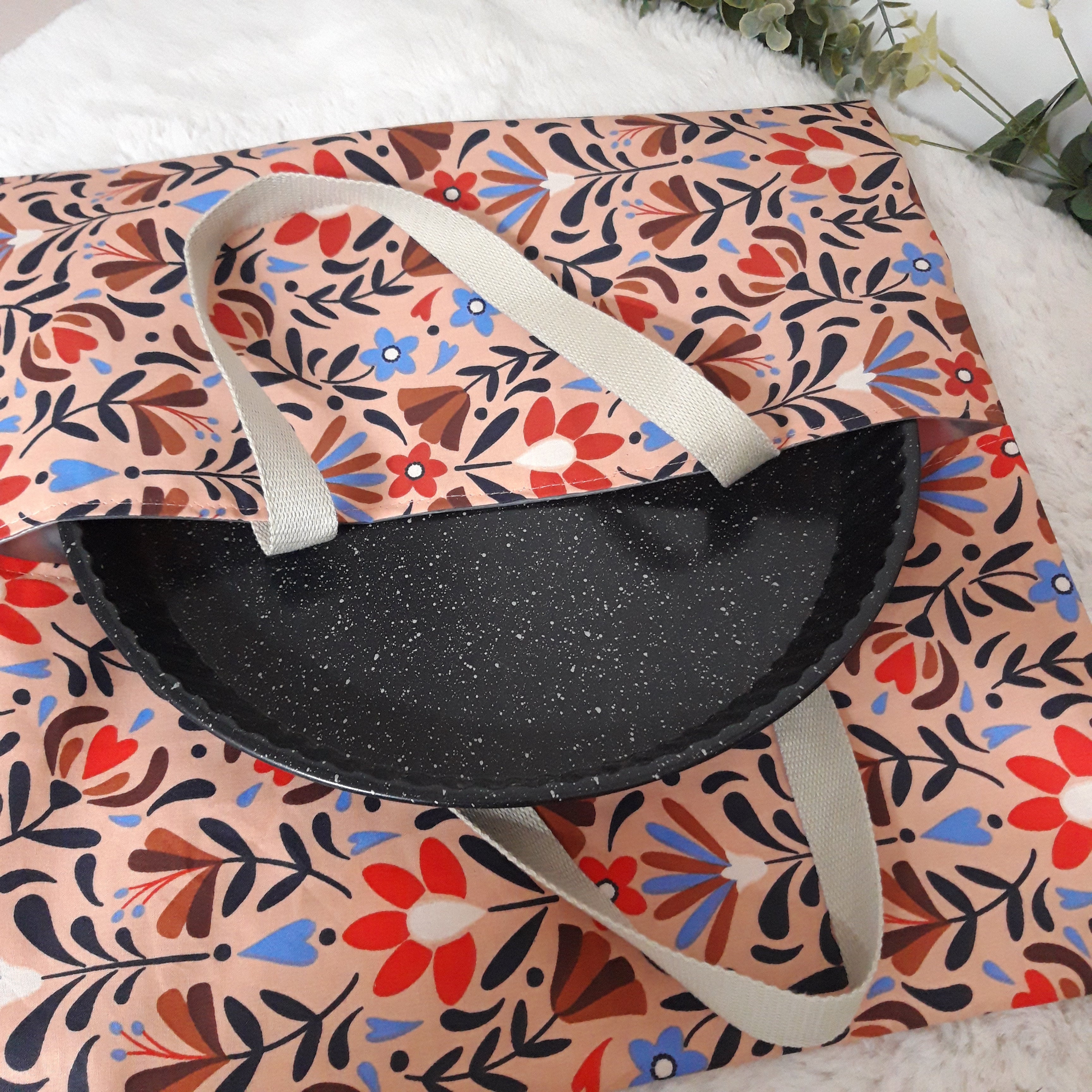 Sac à tarte en tissu enduit - Fleurs saumon
