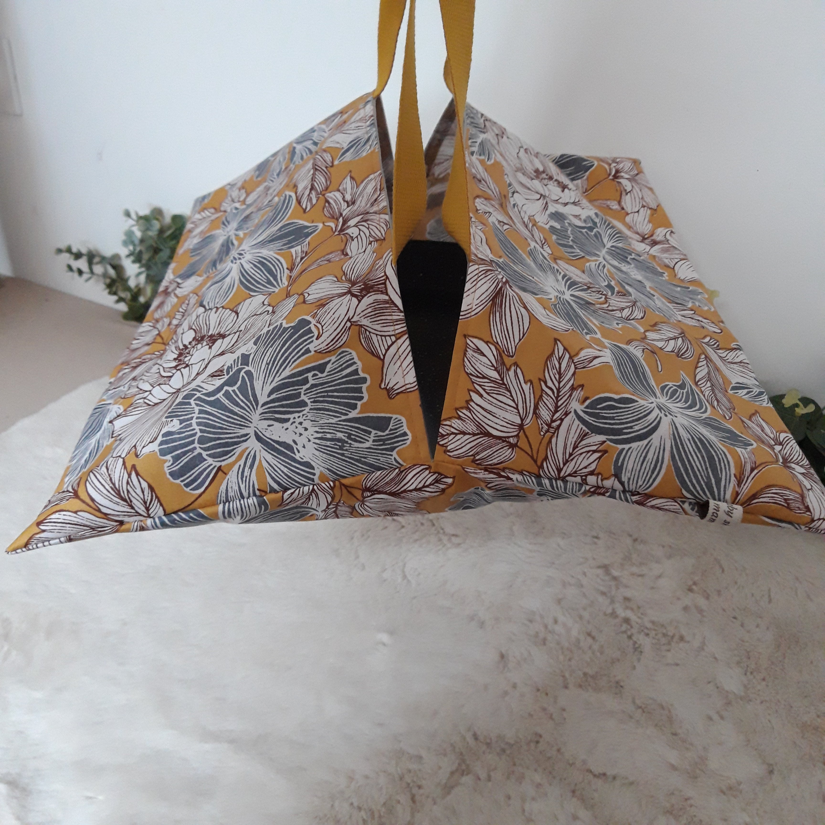 Sac à tarte en tissu enduit - Fleurs moutarde