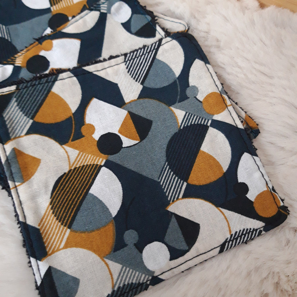 Lot de 5 lingettes bleu et moutarde géométrique