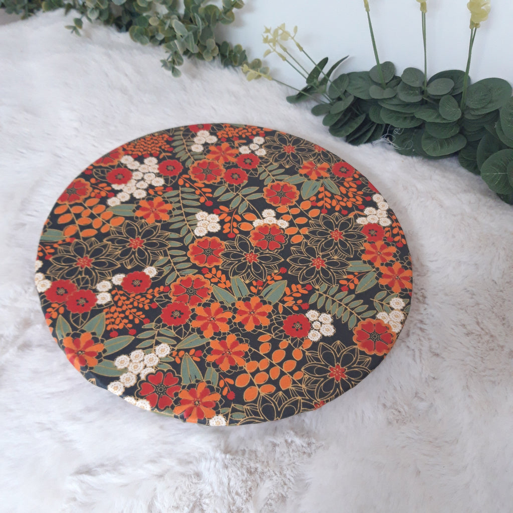Couvercle à saladier Fleurs orange et noire