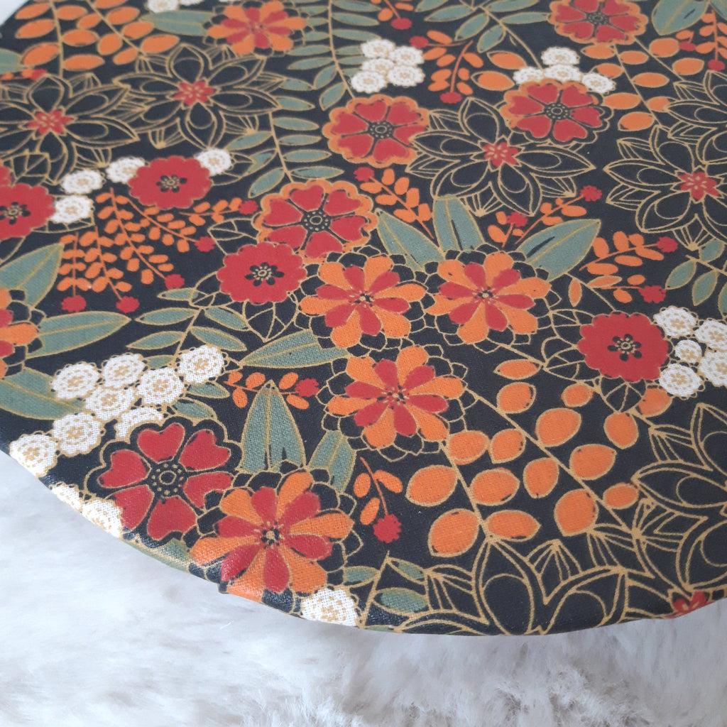 Couvercle à saladier Fleurs orange et noire