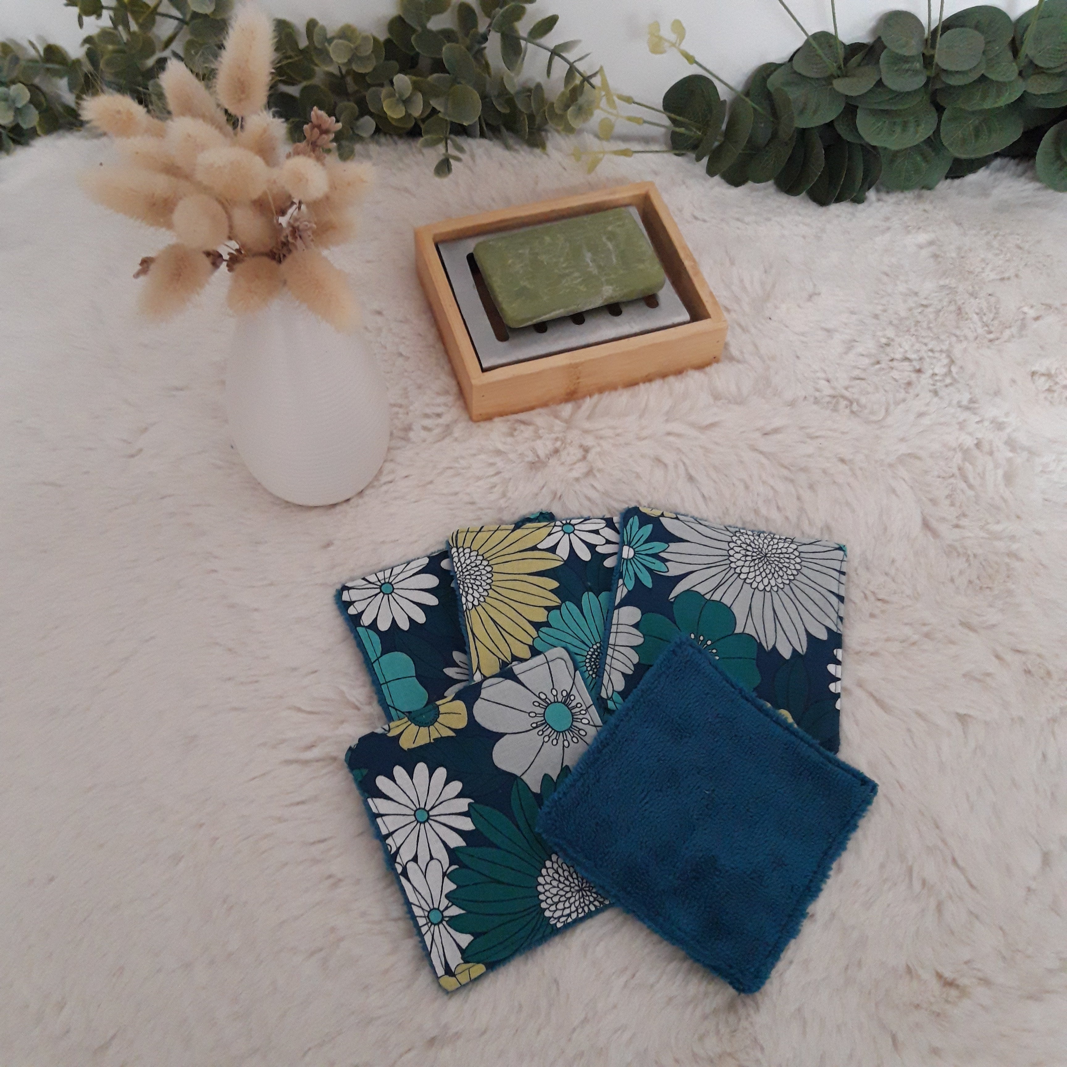 Lot de 5 lingettes vintage bleu