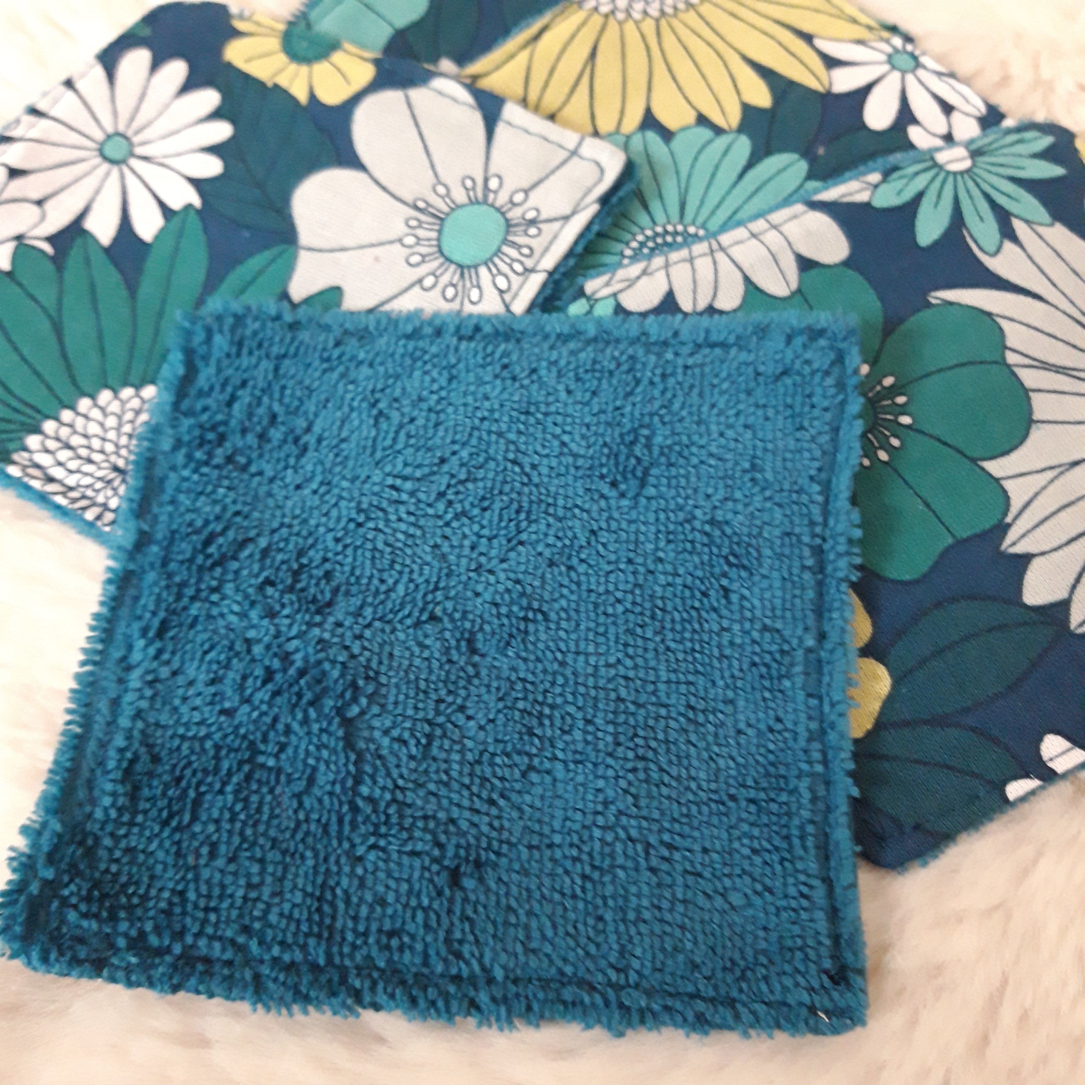 Lot de 5 lingettes vintage jaune et bleu
