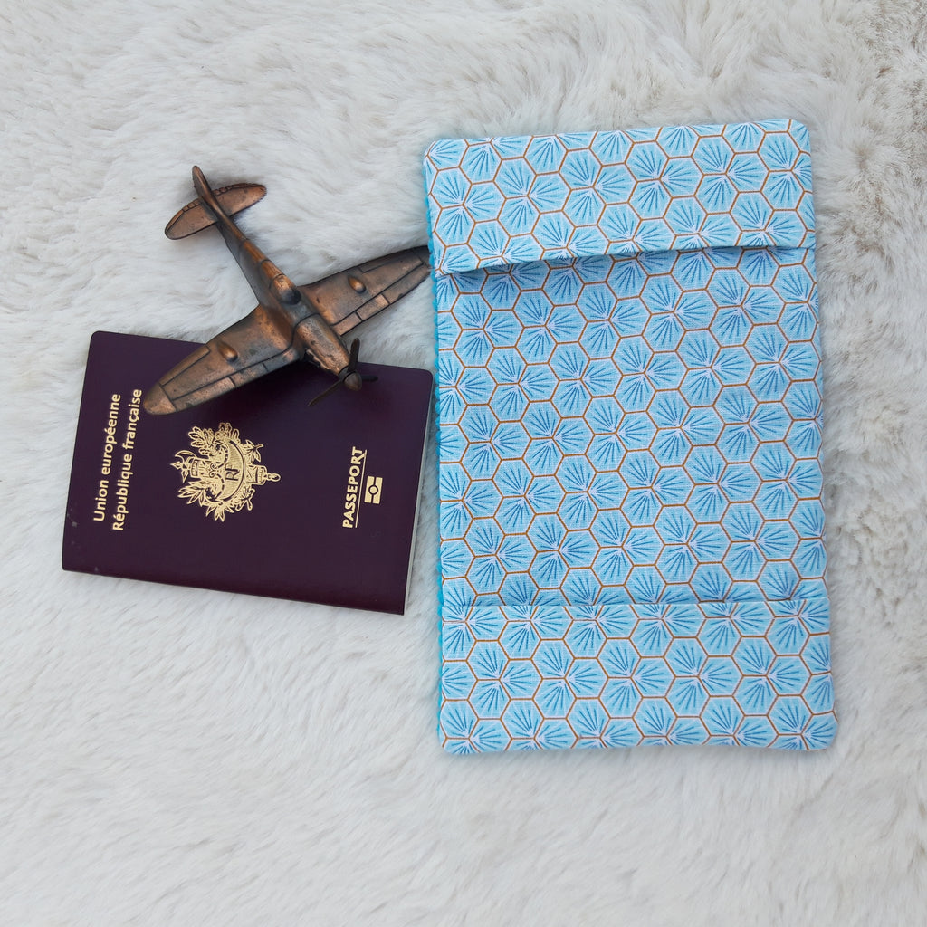 Protège passeport bleu géométrique