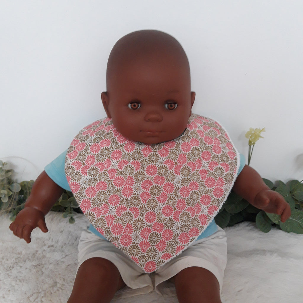 bavoir-bebe-bandana-eponge-coton-pression-baby-shower-maman-fleur-rose-dore