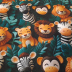 Bavoir élastique lion, zèbre et singe
