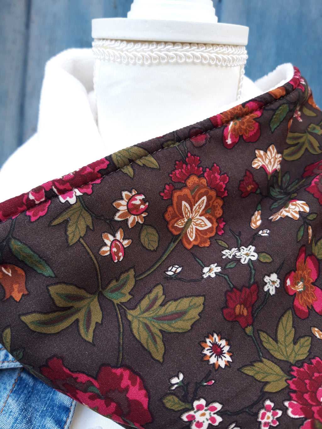 Tour de cou - Snood adulte en polaire et polyester fleuri marron