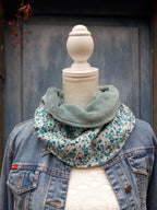Tour de cou - Snood adulte en polaire et polyester fleuri bleu