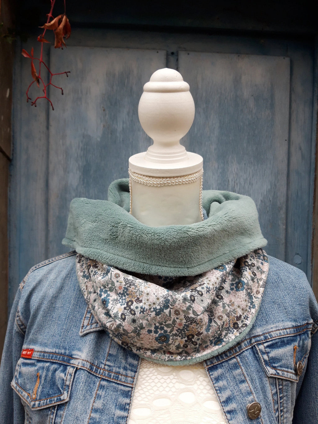 Tour de cou - Snood adulte en polaire et polyester fleuri vert