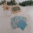 Lot de 5 lingettes fleurs bleues et blanches