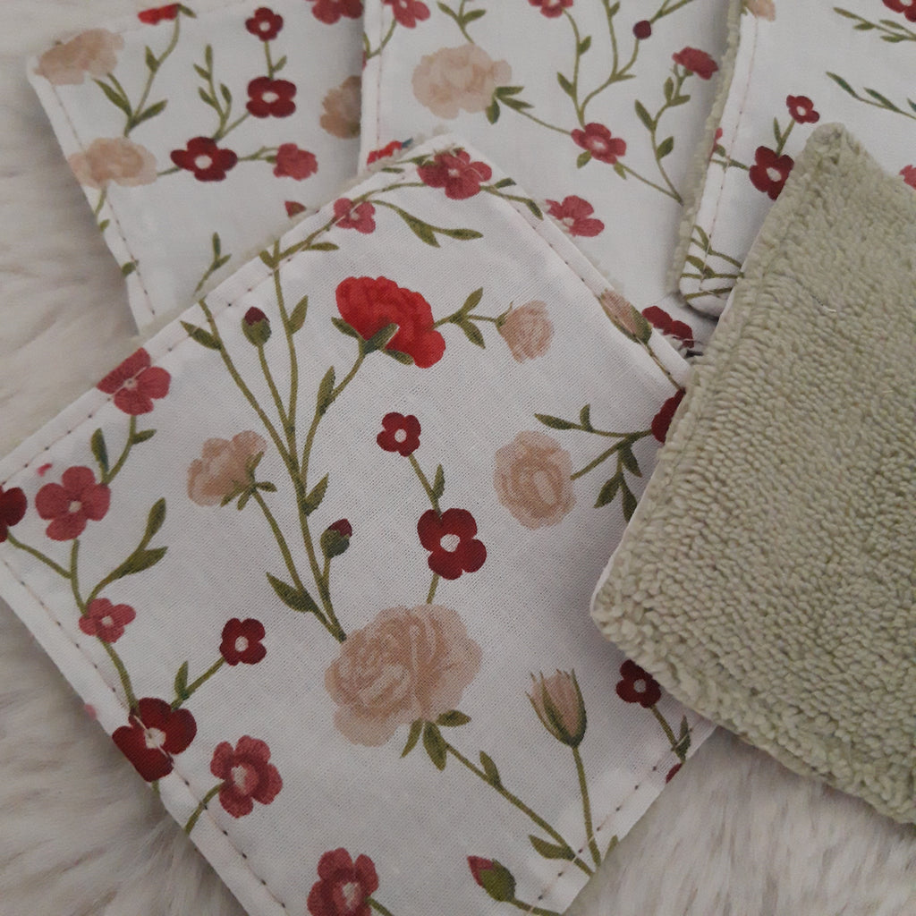 Lot de 5 lingettes fleurs rouges