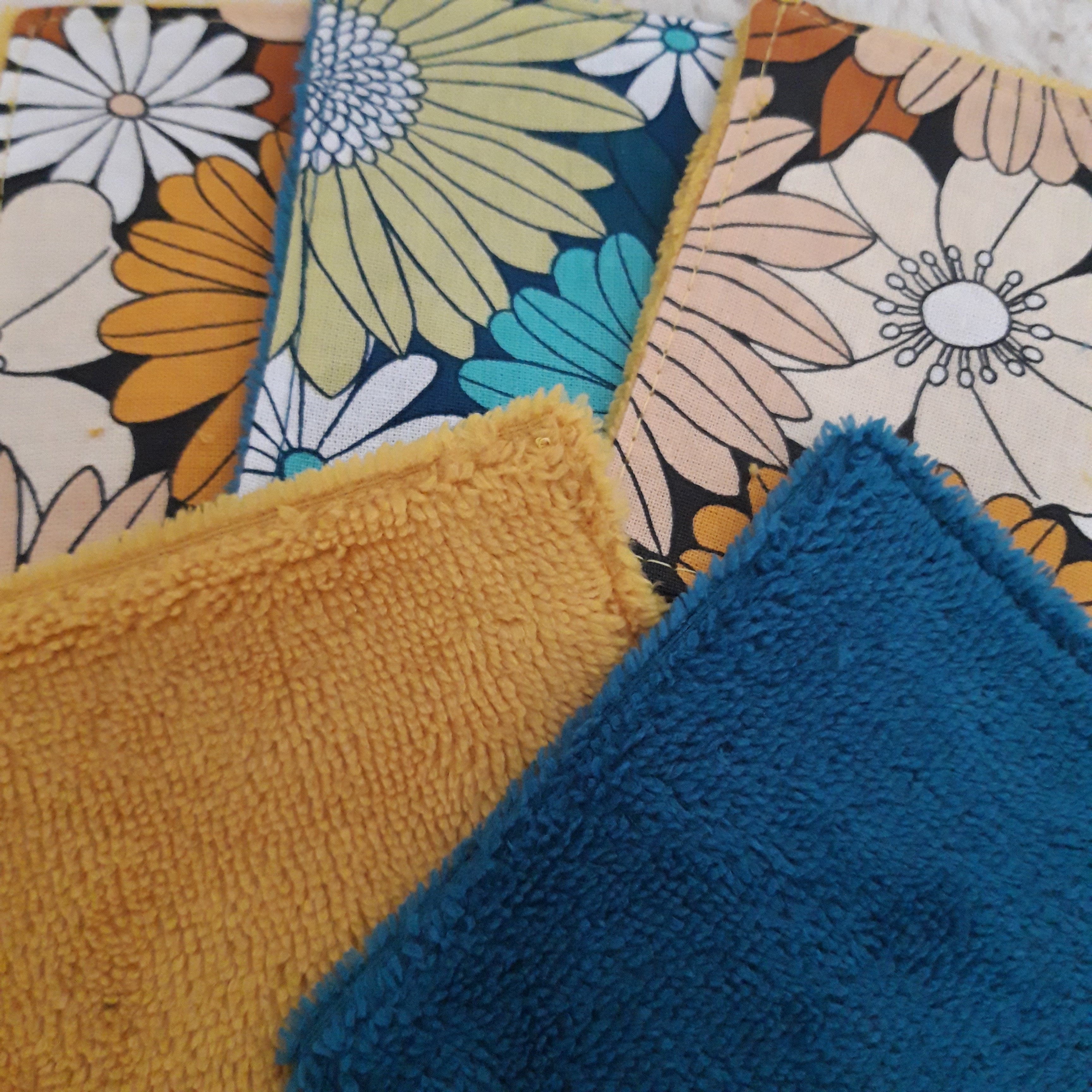 Lot de 5 lingettes vintage jaune et bleu