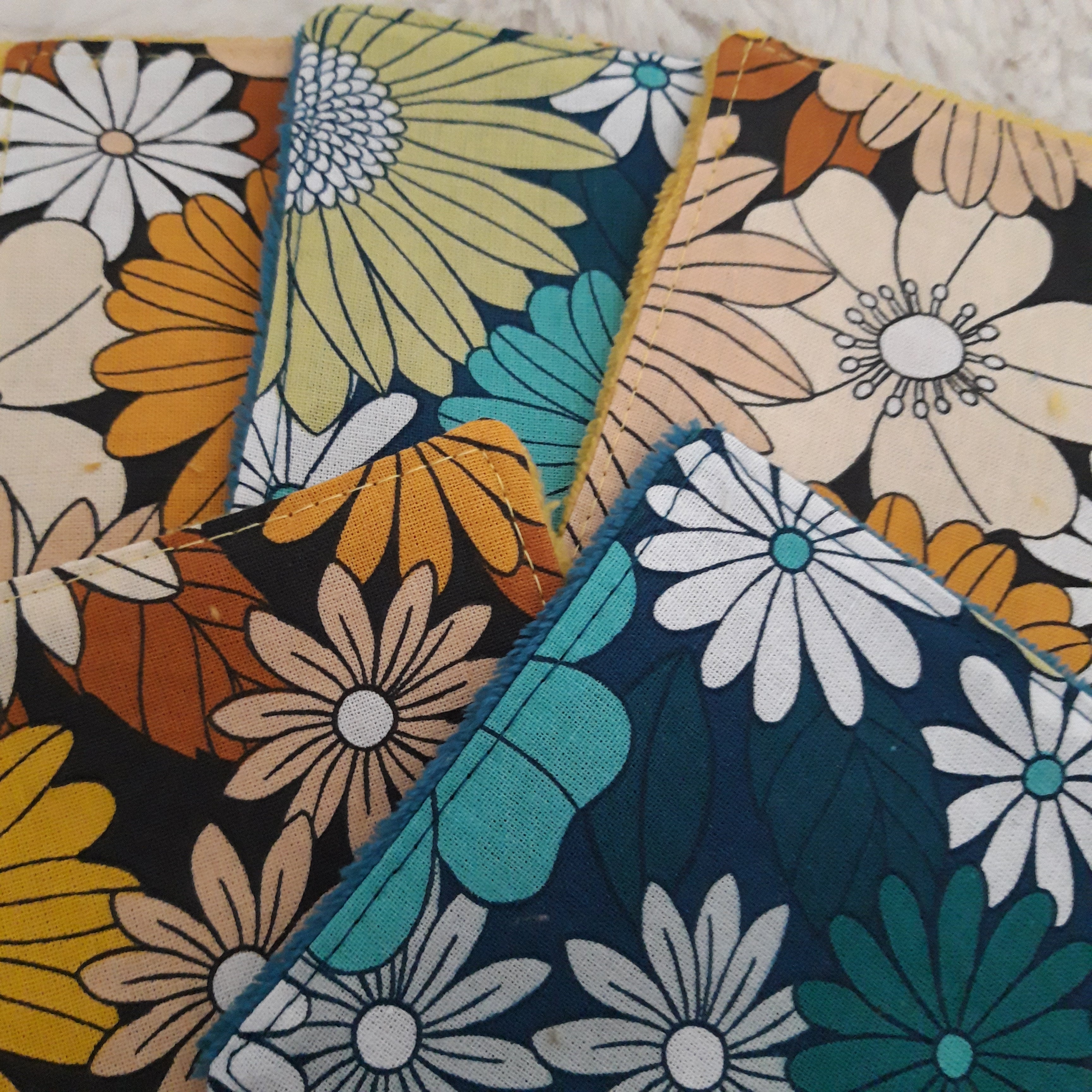 Lot de 5 lingettes vintage jaune et bleu