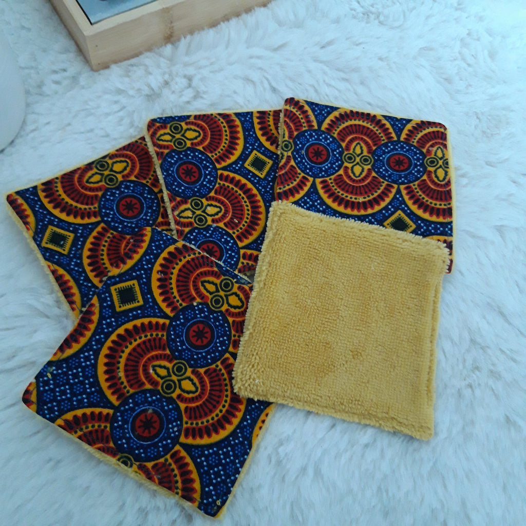 Lot de 5 lingettes wax bleu et jaune