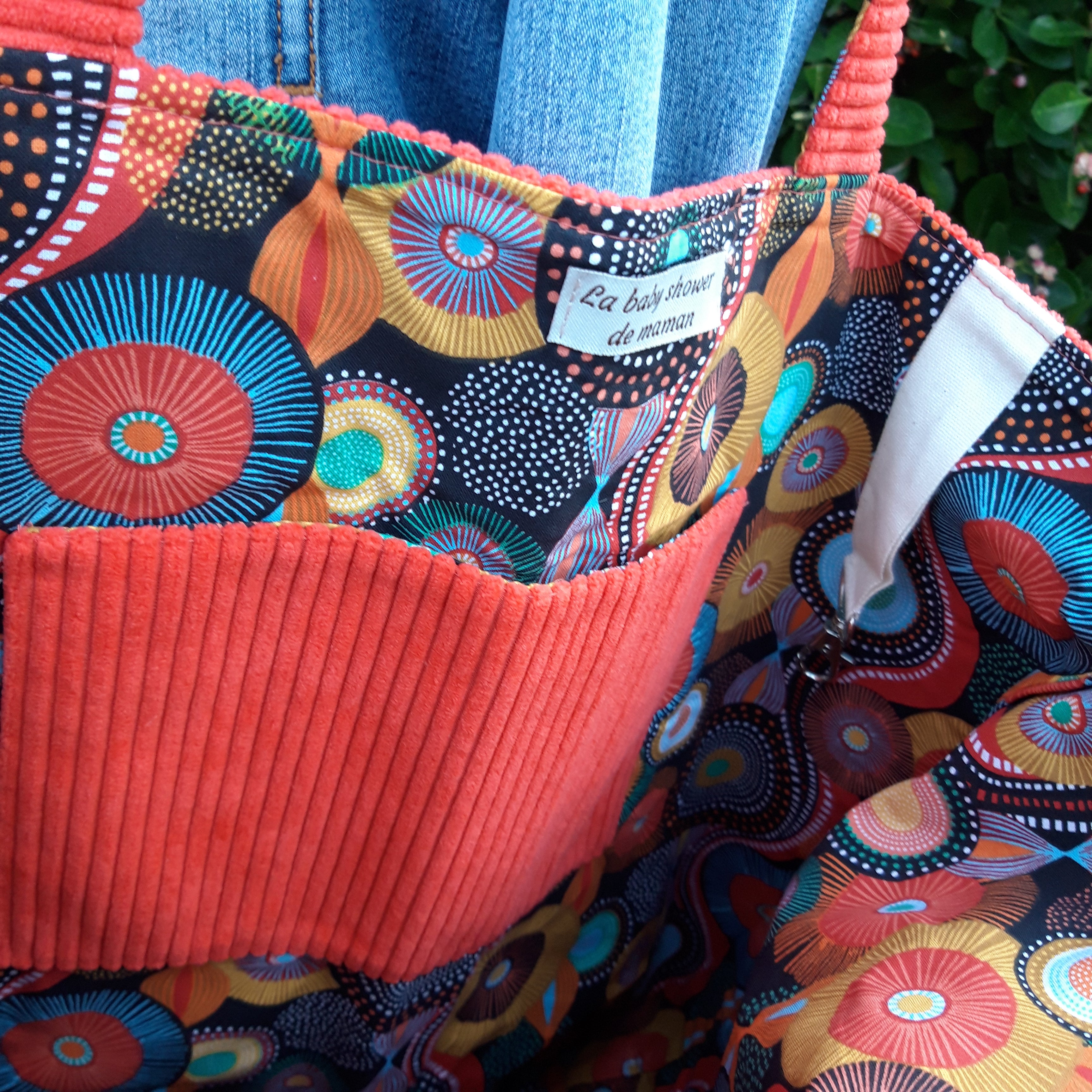 sac-cabas-velours-poche-accroche-cle-baby-shower-maman-orange-cercle