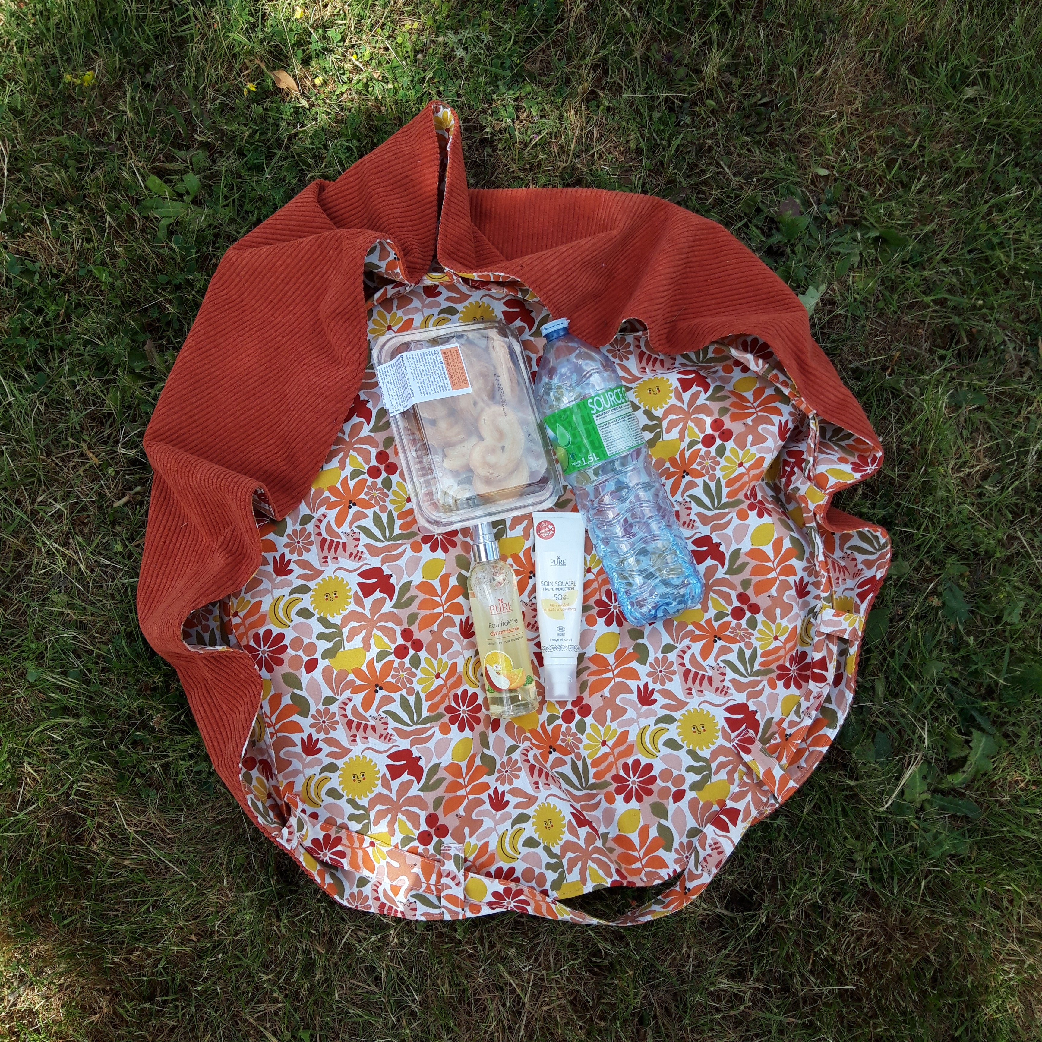 Sac fourre-tout pour les courses velours marron et soleil