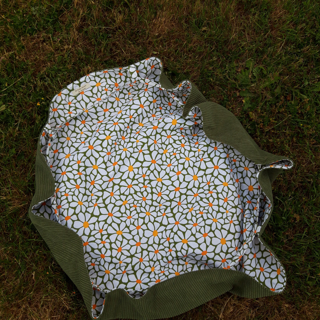Sac fourre-tout pour les courses velours vert et grosses fleurs