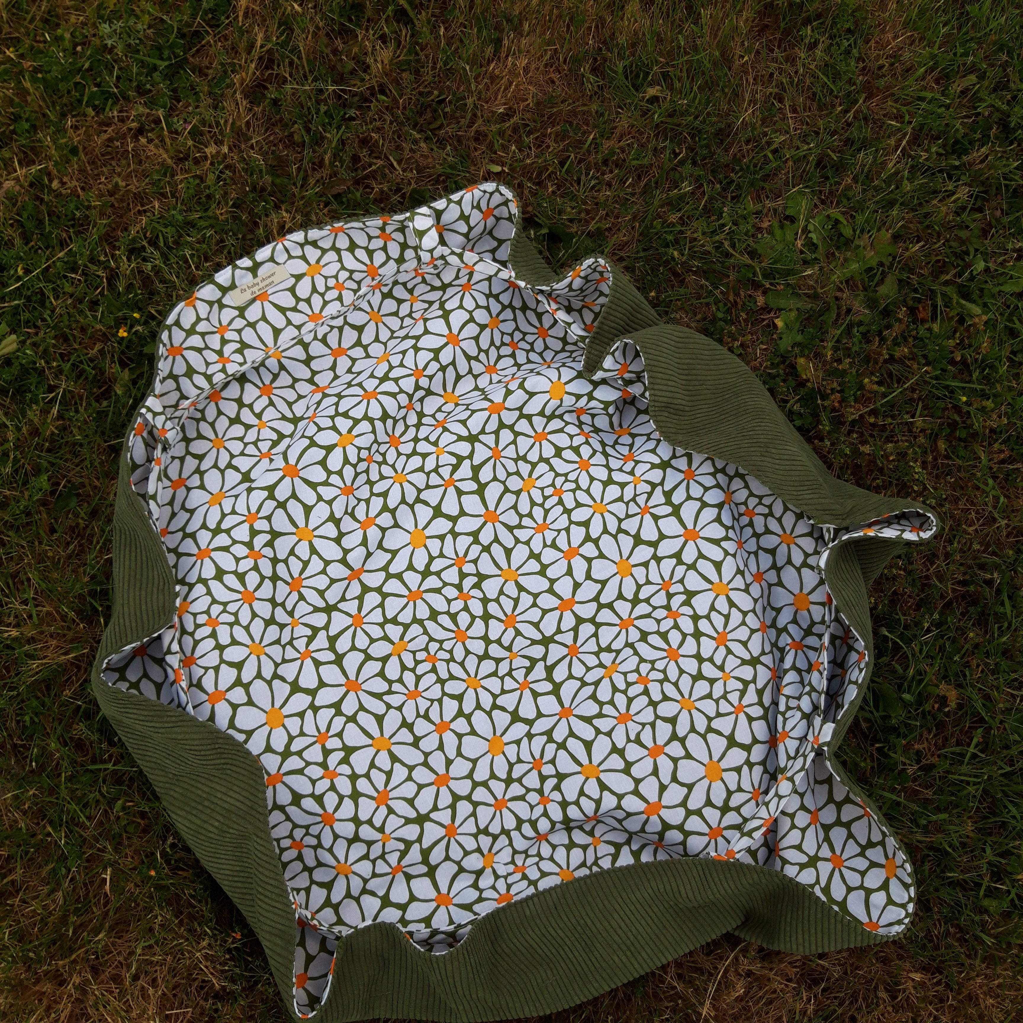 Sac fourre-tout pour les courses velours vert et grosses fleurs